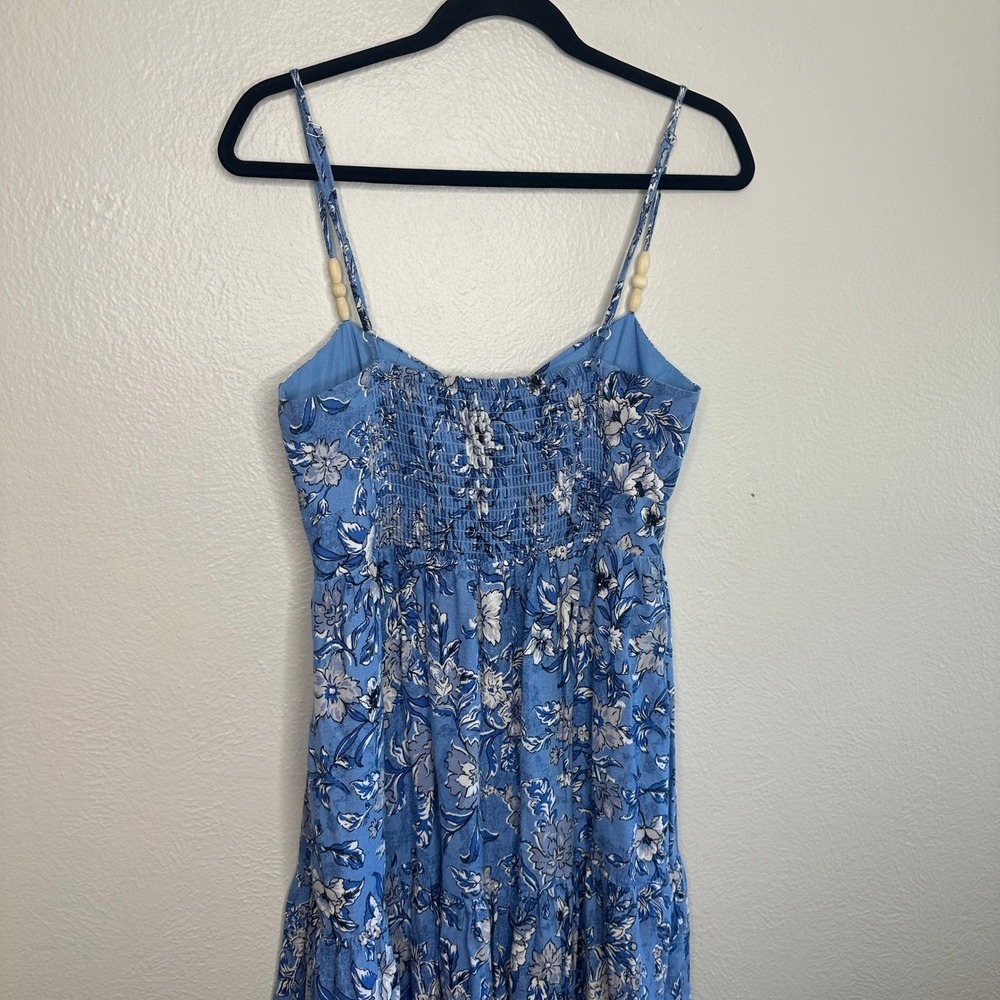 House of Harlow 1960 Blue Floral Linen Blend Tiered Maxi Dress Size Medium - Picture 8 of 8